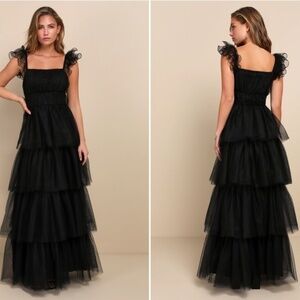 LULU's Prom Wedding Boho Special Event Tiered Ruffles Tulle Chic Dress